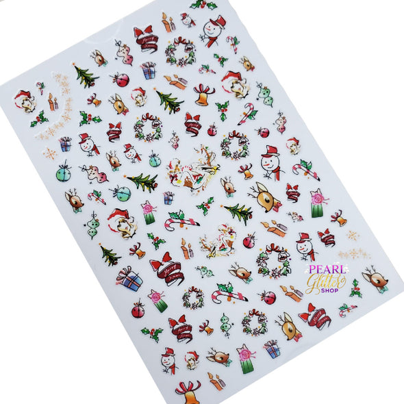Holiday / Winter Nail Stickers- Sketched Christmas