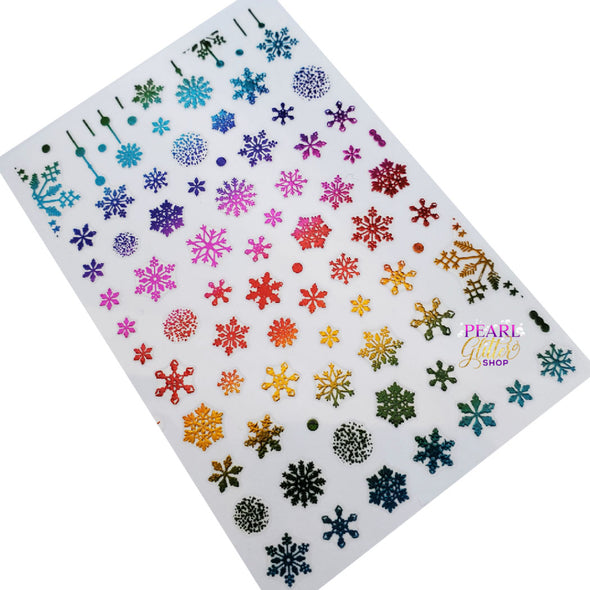 Holiday / Winter Nail Stickers- Rainbow Christmas Snowflakes