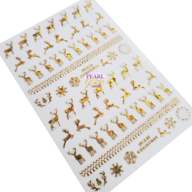 Holiday / Winter Nail Stickers- Gold Deer Christmas