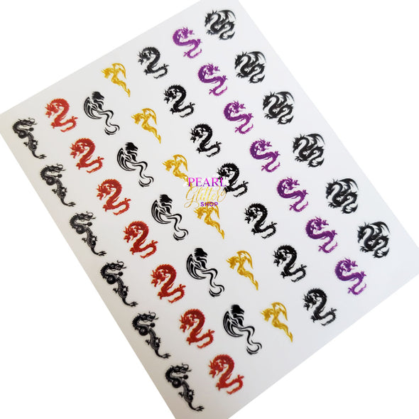 Nail Stickers- Dragons Red Black Gold Purple