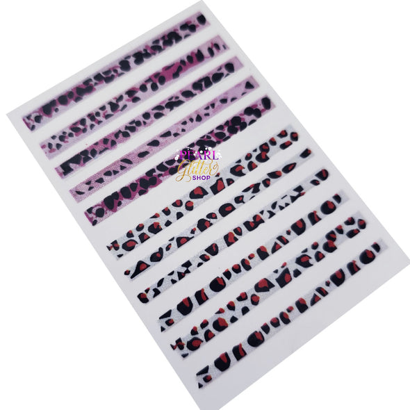 Nail Stickers- Pink and White Cheetah Strips