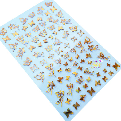 Butterfly Nail Stickers- Metallic Holographic Gold