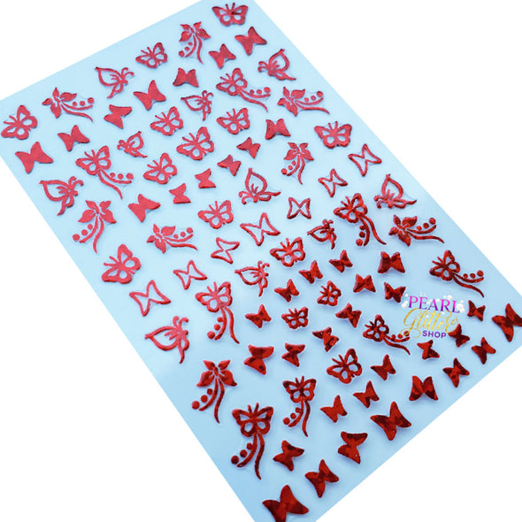 Butterfly Nail Stickers- Metallic Red