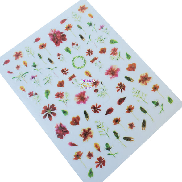 Nail Stickers- Red and Green Flowers