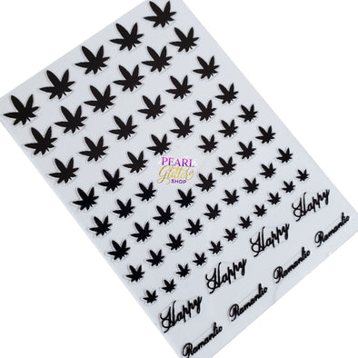Marijuana Leaf Nail Stickers- Black