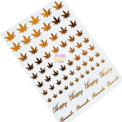 Marijuana Leaf Nail Stickers- Gold
