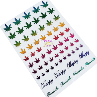 Marijuana Leaf Nail Stickers- Rainbow