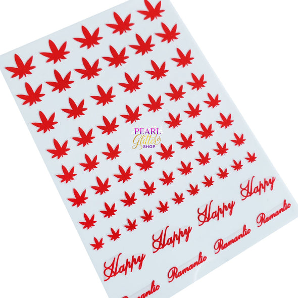 Marijuana Leaf Nail Stickers- Red