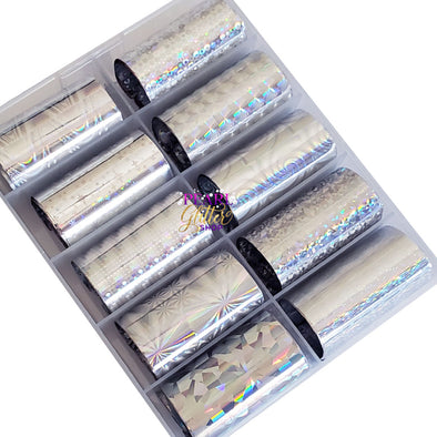 Silver Holographic Nail Transfer Foils #09- 10 Pack