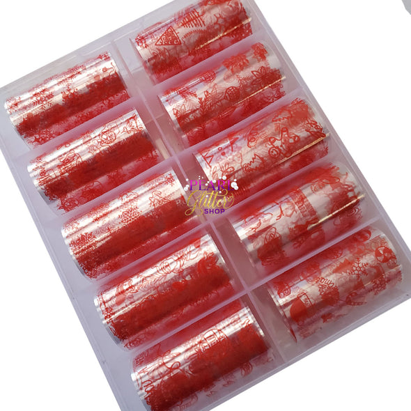 Christmas/ Holiday Nail Transfer Foils Red #60- 10 Pack