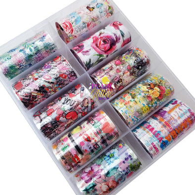 Floral Hearts Nail Transfer Foils #11- 10 Pack