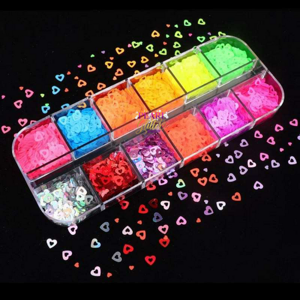 Bundle Set of 12 Mixed Glitter- Open Heart