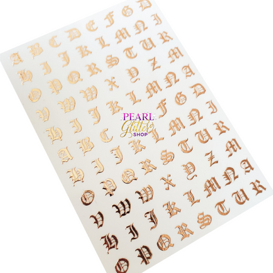 Alphabet Letter Nail Stickers- Rose Gold