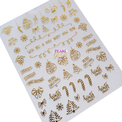 NEW Nail Stickers- Gold Merry Christmas Happy New Year