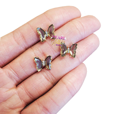 3D Butterflies SET of 3 Charms- Charcoal Gold