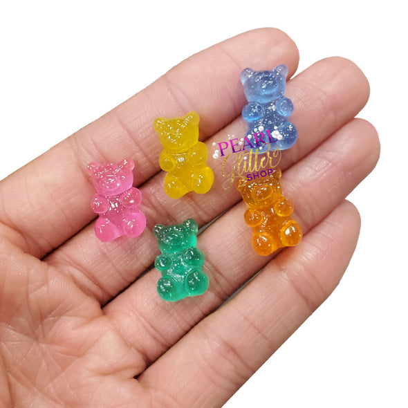 Clear 1 Tone Glitter Gummy Bears SET of 5